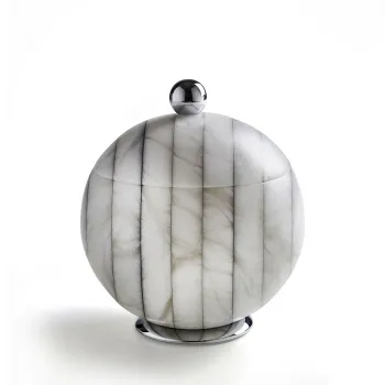 3SC RIGATO Баночка универсальная, D=15/h20 см, с крышкой, настольная, цвет: натуральный ALABASTRO/Nickel Lucido