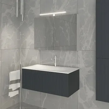 Тумба с раковиной Tw Shape Kerasan 547001x1, 102х52, с 1-м выдвиж. ящиком с механизмом push to open, серый матовый ral7016 SHAP100-G+547001*1