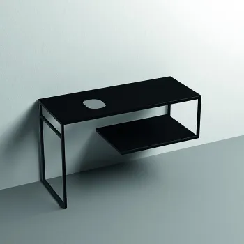 Структура металлическая напольная Kerasan Louise 120х74, нерж сталь, с полкой, с отв под раковину, с полотенцедерж, черный матовый 9332k3