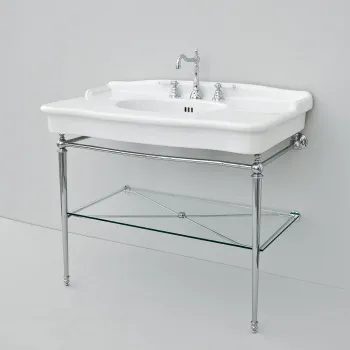 Металлическая структура с раковиной Artceram HERMITAGE 112х63, на 3 отв., со стеклянной полкой, напольная, хром, HEA017 71 cr