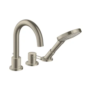 Axor Uno Смеситель на борт ванны, на 3 отв., с ручным душем, цвет: шлифованный никель 38436820