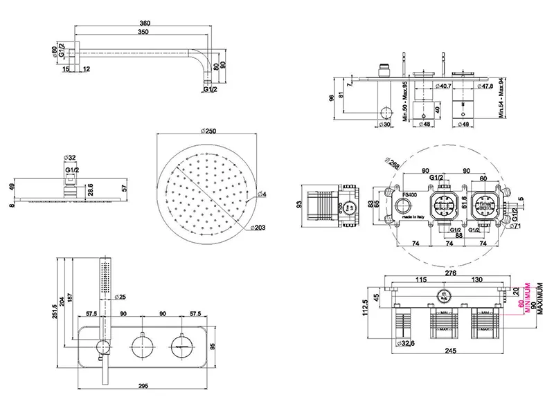 Комплект встроенного смесителя для душа Fima Carlo Frattini WELLNESS F3149X3R252CR