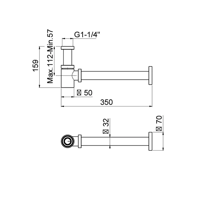 Сифон латунь Carimali 1 1/4 Minimal Tondo H.83 хром 70400-CR