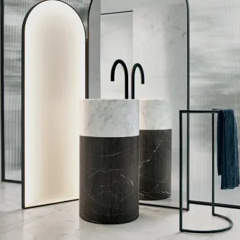 Раковина напольная Noorth Milldue Edition Roma Iii 450x880, слив в пол, c донным клапан, корпус фрезерованный Grafite, раковина Bianco Carrara, 5076.G