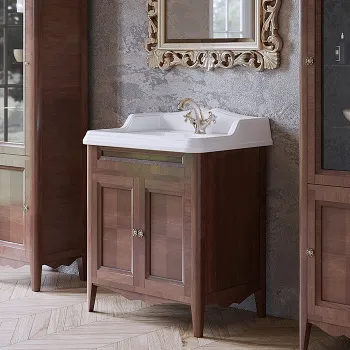 Тумба с раковиной Tw Veronica Simas AR834bix1 73x54см с 1отв. под смеситель, 2 расп. дверки, доводч. Blum, ручки Riflesso бронза, noce VER2073-N+AR834bi*1 комплект