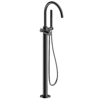 Смеситель напольный однорычажный для ванны с ручной лейкой Almar внешняя часть, черный металл брашированный pvd E216000.AB