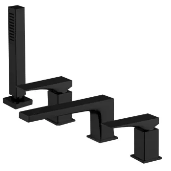 Смеситель на борт ванны Fima Carlo Frattini Zeta на 4 отверстие, с ручным душем, чёрный матовый F3974NNS