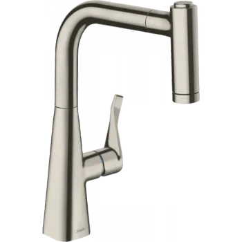 Смеситель для кухни hansgrohe Metris M71, 220, 2jet 73800800 с вытяжным душем, сталь