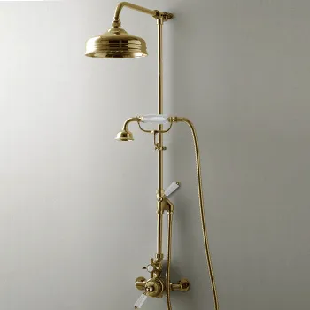 Ручной душ с переключателем и держателем Devon&Devon для термостата MARM74 и душа на стойке MARK3182 с ручкой белой светлое золото MARK618