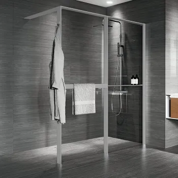 Душевое ограждение Novellini Kuadra Hwz2 1740-1770х2000, с свободным входом, правое, с полотенцедержателем и полкой, стекло прозрачн, проф Silver, KUADHWZPSO180D-1B