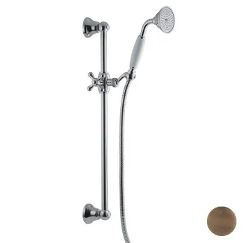 Душевая штанга с ручным душем с белой керамической ручкой и металлическим шлангом Fima Carlo Frattini Wellness 1500, бронза F2044/3BR