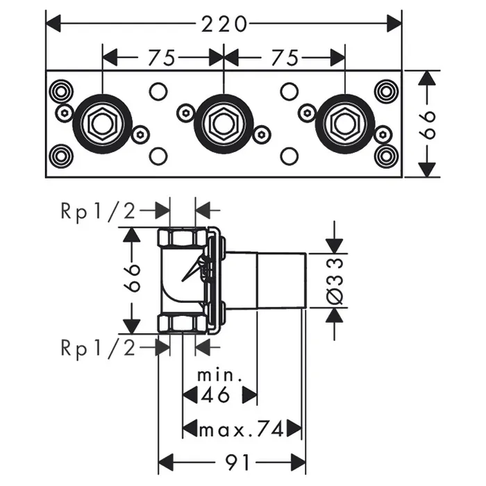 Скрытая часть для термостата Hansgrohe ShowerTablet 13129180 для 2 потребителей
