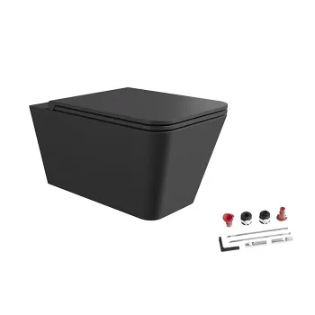 Унитаз подвесной Alice Hide Square 31210108SET с сиденьем и крышкой, с набором для крепления, чёрный матовый