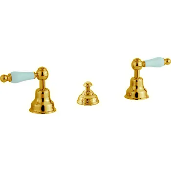 Смеситель для биде Cisal Arcana Toscana на 3 отверстия без излива, с донным клапаном, золото/белый TS00121024