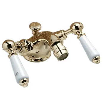 Смеситель для биде Devon&Devon Dandy на 1 отв. с донным клапаном c ручками белыми светлое золото MARF55