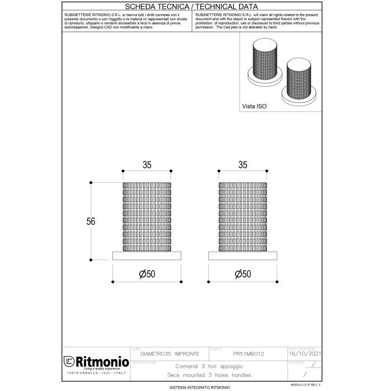 Ручка для смесителя Ritmonio Diametro35 Impronte на три отверстия хром PR51MB012CRL