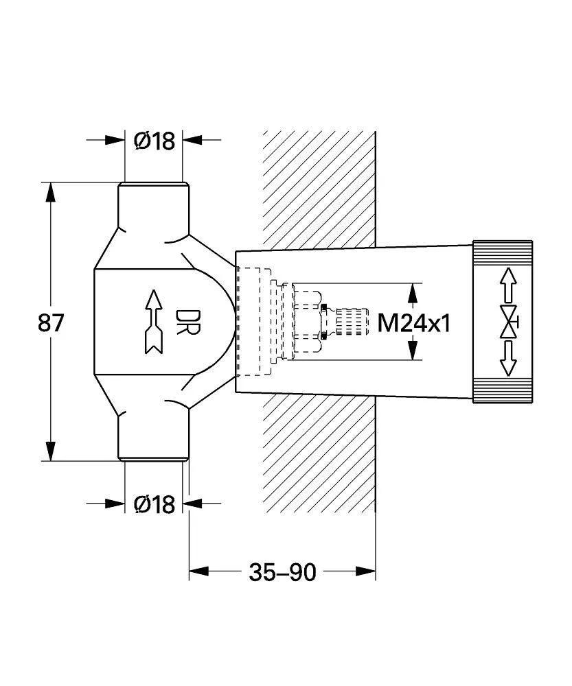 Встраиваемая часть вентиля GROHE, для пайки O18 мм, латунь 29803000
