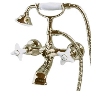 Смеситель для ванны настенный Devon&Devon White Rose на 2 отв. с душевым комплектом, шланг+лейка золото UTWR733