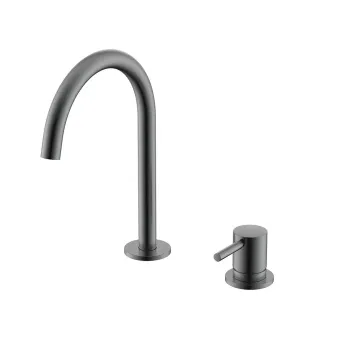 Смеситель для раковины NEMO Round на 2 отверстия с донным клапаном BRUSH GUN METAL NM-2318BGM