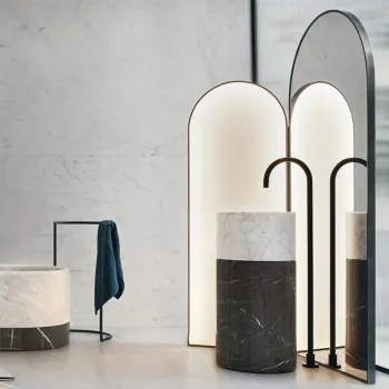 Раковина Noorth Milldue Edition Roma ROMA III 45xh88см напольная, слив в пол, без отв., c д/клап., гл./фрез., bianco carrara-a10l/grafite-a51f 5076.A10L.A51F