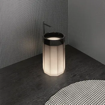 Раковина напольная Antonio Lupi Vitreo 50х85, с подсветкой LED, слив в пол, Cristalmood, пьедестал матовый, Fume А0002468301