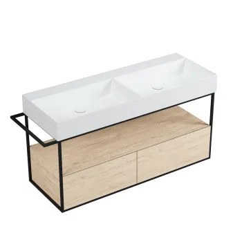 Структура под раковину Azzurra Elegance Squared 130x44,5xH52, 2 ящика, полотенцедержатель, структуры черный матовый, ящика olmo natural MSQ 122NN