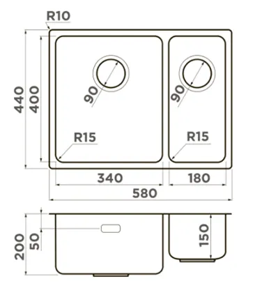 Мойка Omoikiri Tadzava 58 2 U I Ultra 15 L In 580 440 200 60 1 4997118