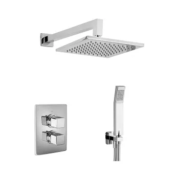 Душевой комплект Cisal Cubic однорычажный смеситель с переключателем, верхний душ 300х300мм., ручной душ с держ. и подводом воды, хром CU0KT01021