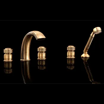 Смеситель на борт ванны Devon&Devon Excelsior Royal с 5 отверстиями переключателем и душем античная латунь EXC-RY150OTS