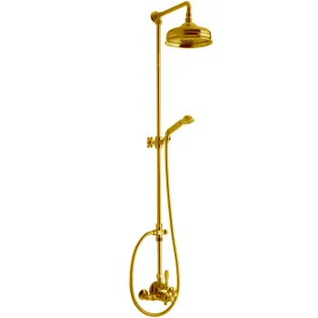 Душевой комплект Cisal Arcana термостатический смеситель, стойка с верхним душем, лейка+шланг, золото AC00406024