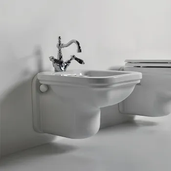 Биде подвесное Kerasan Waldorf с 1 отв под смеситель 55х37, белое, заглушки хром 4125K1bi/cr*1