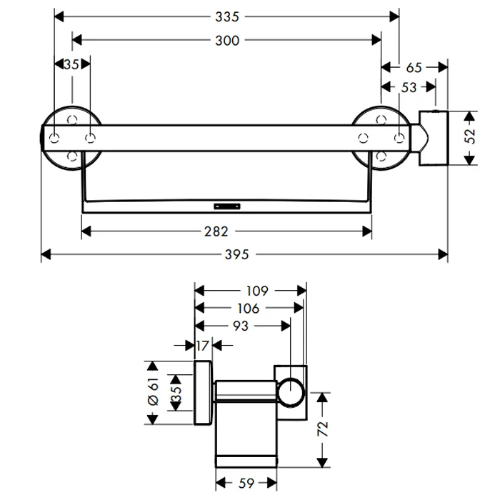 Поручень для инвалидов, Hansgrohe, Unica Comfort, шг 395*109, цвет-белый/хром