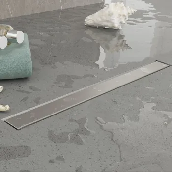 Трап душевой Plumberia Selection PS LINEAR 6x90 2устор. накладка из нерж.стали, комбинир.затвор с горизонт. Выпуском Ду 50мм,40л/мин, браш.нерж.сталь, PSL90MT