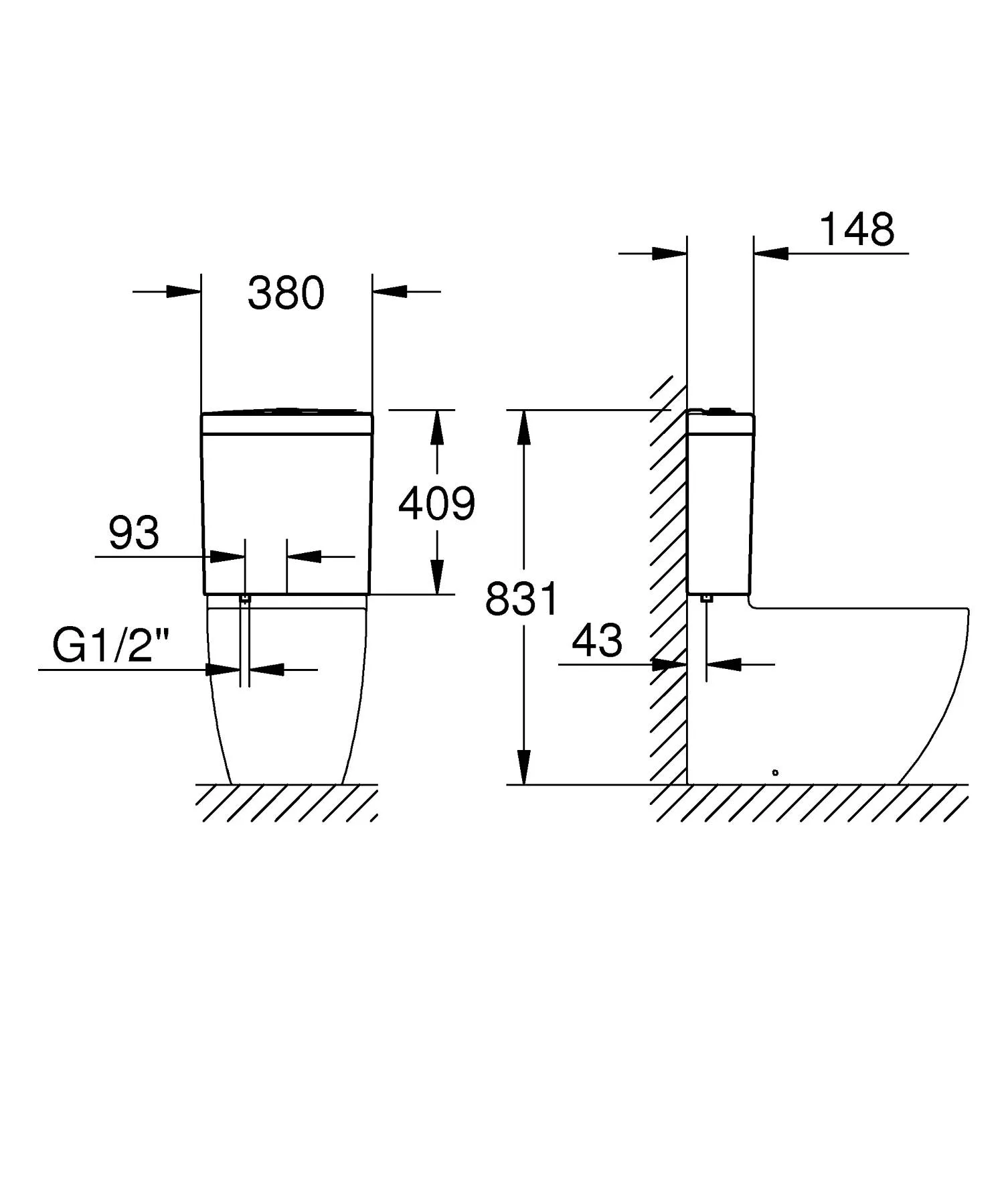 Смывной бачок для унитаза GROHE Bau Ceramic, подводка снизу, альпин-белый 39912000