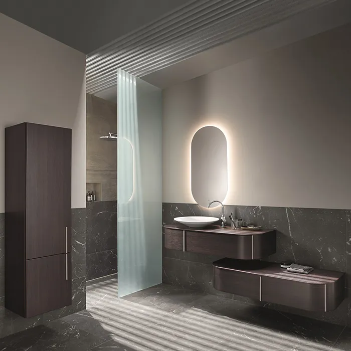 Burgbad Lavo 2.0 Комплект мебели 121х49х25см, с зеркалом LED подсветка по периметру, и подвесным пеналом, цвет: Eiche Dekor Mokka HSNP040LG0226F5059