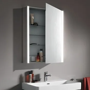 LAUFEN Frame 25 зеркальный шкафчик 450x150x750 мм, алюминий, 1 двуств/зерк/дверь, с 2 свет. освет. Элем., с евророз., с сенс. Выкл., правосторонний