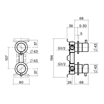 Смеситель для душа (скрытая часть) QuadroDesign  на 2 потока Pink gold PVD IN047OR