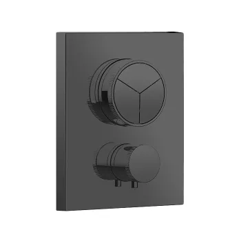 Внешняя часть встраиваемого термостатического смесителя с кнопочным управлением Almar для 3-х потребителей, черный металл брашированный pvd E176683.AB