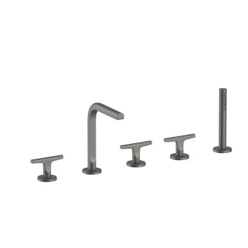 Смеситель на борт ванны Fantini Sailing на 5 отверстий, с изливом, ручным душем и шлангом 1500, Matt Gun Metal PVD 67 P5 J065