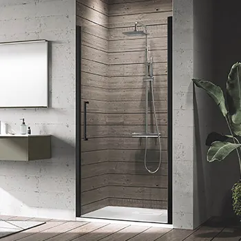 Дверь для душа Novellini Young 780-820х2000, распашная, одностворчатая, реверсивная, открывание внутрь и наружу, профиль черный мат, стекло прозр, Y21B77-1H