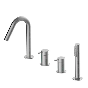 Комплект на борт ванны Bossini Nobu  на 4 отверстия Nobu. с выдвижным ручным душем. шлангами и противовесом. цвет: Mat brushed S.S.