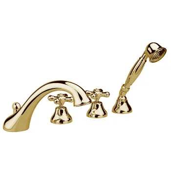 Смеситель на борт ванны Nicolazzi Nuova Brenta на 4 отверстия, с душевой лейкой, излив: 200мм, натуральная латунь 2504GO