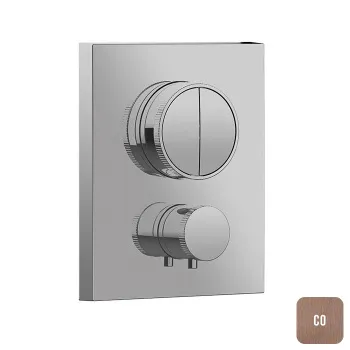 Внешняя часть встраиваемого термостатического смесителя с кнопочным управлением Almar Core для 2-х потребителей, copper brushed pvd E176682.CO