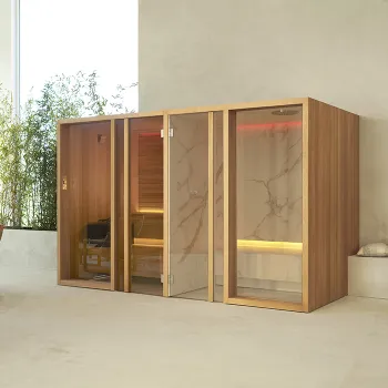 Сауна хаммам Effegibi Yoku Spa Shelf 444x170h217, пристенная, сауна чёрный орех/calacatta gold extra YO 70 31 0004