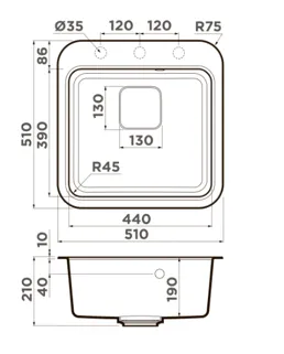 Мойка Omoikiri Tasogare 51 Bl 510 510 210 50 Artgranit 10 4993742