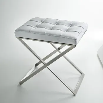 3SC Lino&Lone Стул с сиденьем из кожи со стежкой 50хh50х36 см, цвет белая кожа/никель сатинированный матовый