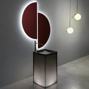 Раковина Antonio Lupi Aura 45х45х85, без отв., слив в пол, с дон. клапан, сифоном и трубой слива, Cristalmood, Fumé А0002451430