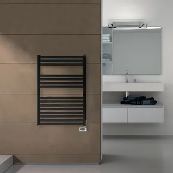 Полотенцесушитель электрический Irsap Ares 580x818x30мм, 15 трубок-2 промежутка, 400 ватт, с регулятором хром, провод 1200мм, черный матовый EIS058KK1IR01NNN