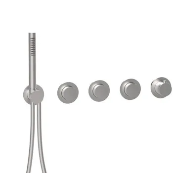 Внешняя часть термостатического смесителя Almar Modular Push на 3 потребителя с модулем ручного душа, нержавеющая сталь брашированная aisi 316 E180434.316