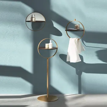 Набор полочек с полотенцедержателями Burgbad Lavo 2.0 напольный/подвесной, цвет: Nussbaum Dekor, фурнитура золото